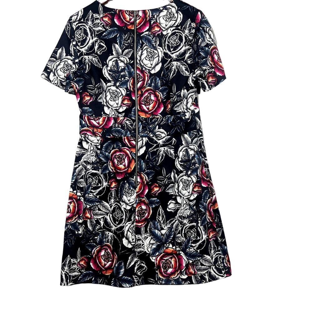 French Connection Graffiti Art Sheath Dress Rose Print Cap Sleeve - 10 View 2